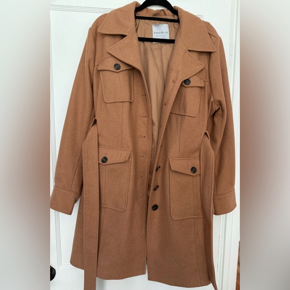 Bagatelle Lined Wool Blend Camel Belted Trench Coat Size 1X - Picture 3 of 13